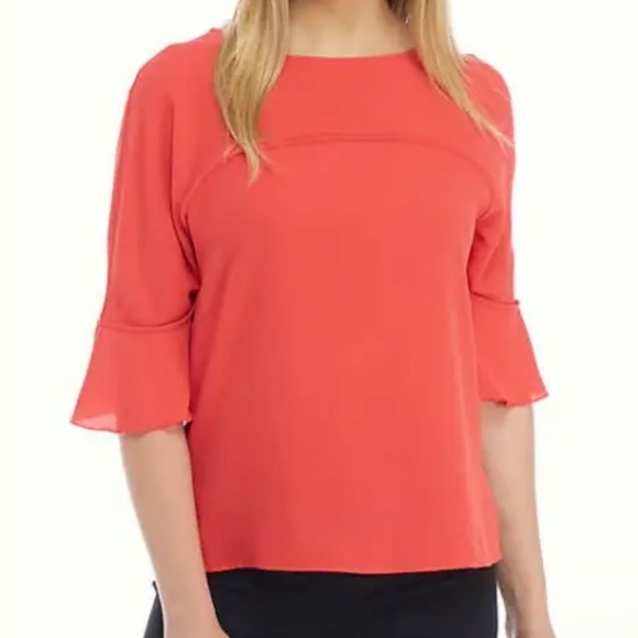 NINE WEST Orange Coral Blouse with bell sleeves - Picture 1 of 8